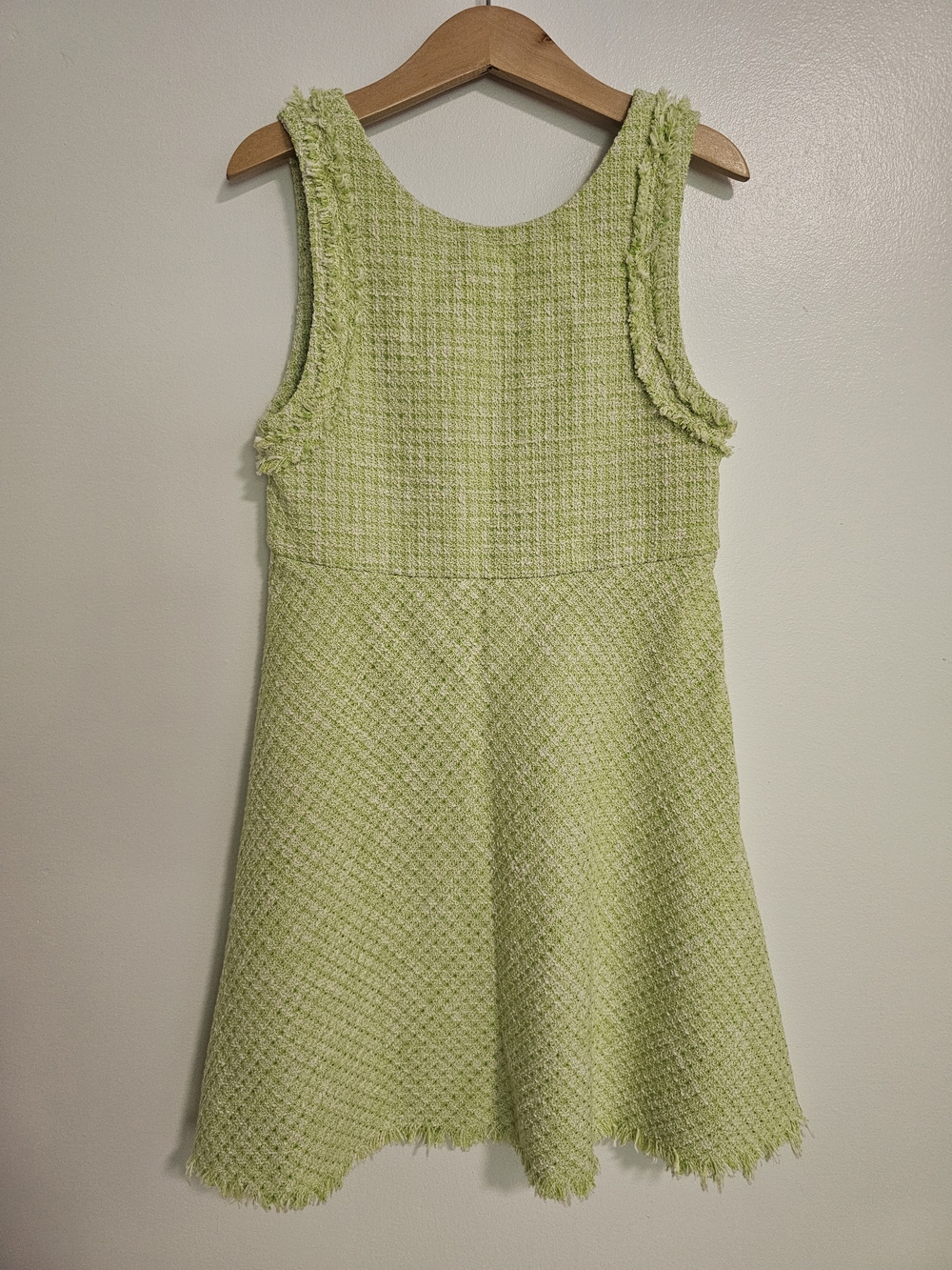 🧸2/20$ Zara Bouclé Tweed Dress Lime Green Girl Size 8
